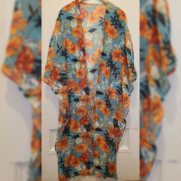 Floral Print Long Kimono Boho Cardigan - Picture 5 of 6